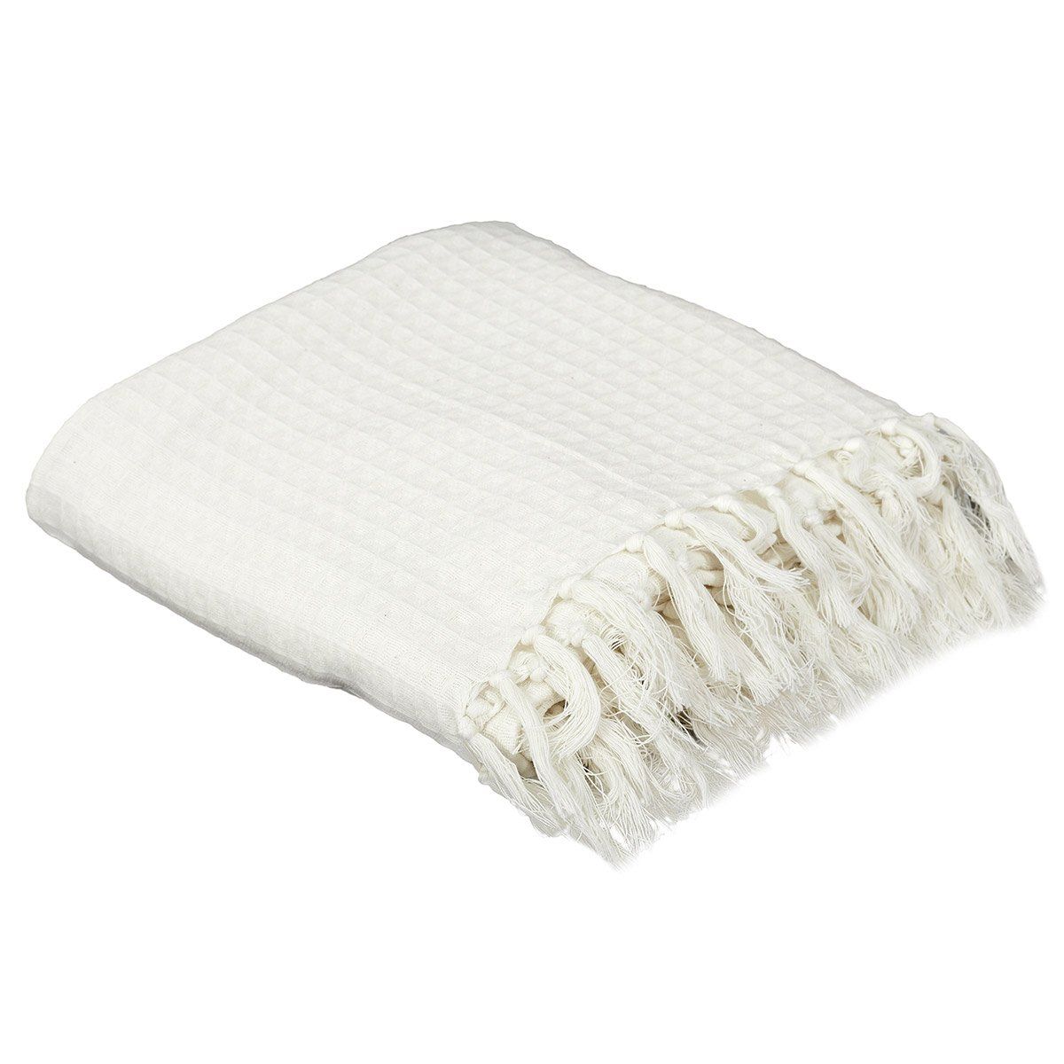 Plaid Fauteuil Doux et Léger Plaid Tricot Blanc Hansleep Plaid Jeté de Canapé à Gaufre Blanket 130x150 cm Couverture Tricotée avec Frange
